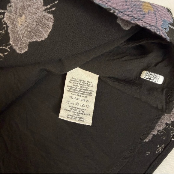 Free People Black Purple Floral Mini Dress Size 4 Deep VNeck Flutter Sleeve Boho - Picture 4 of 11